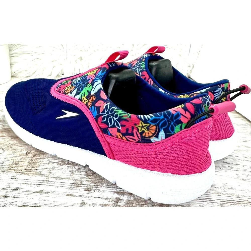 Speedo Aqua Skimmer Water Shoes‎ Junior Girls' Sz Large 4-5 Purple Floral